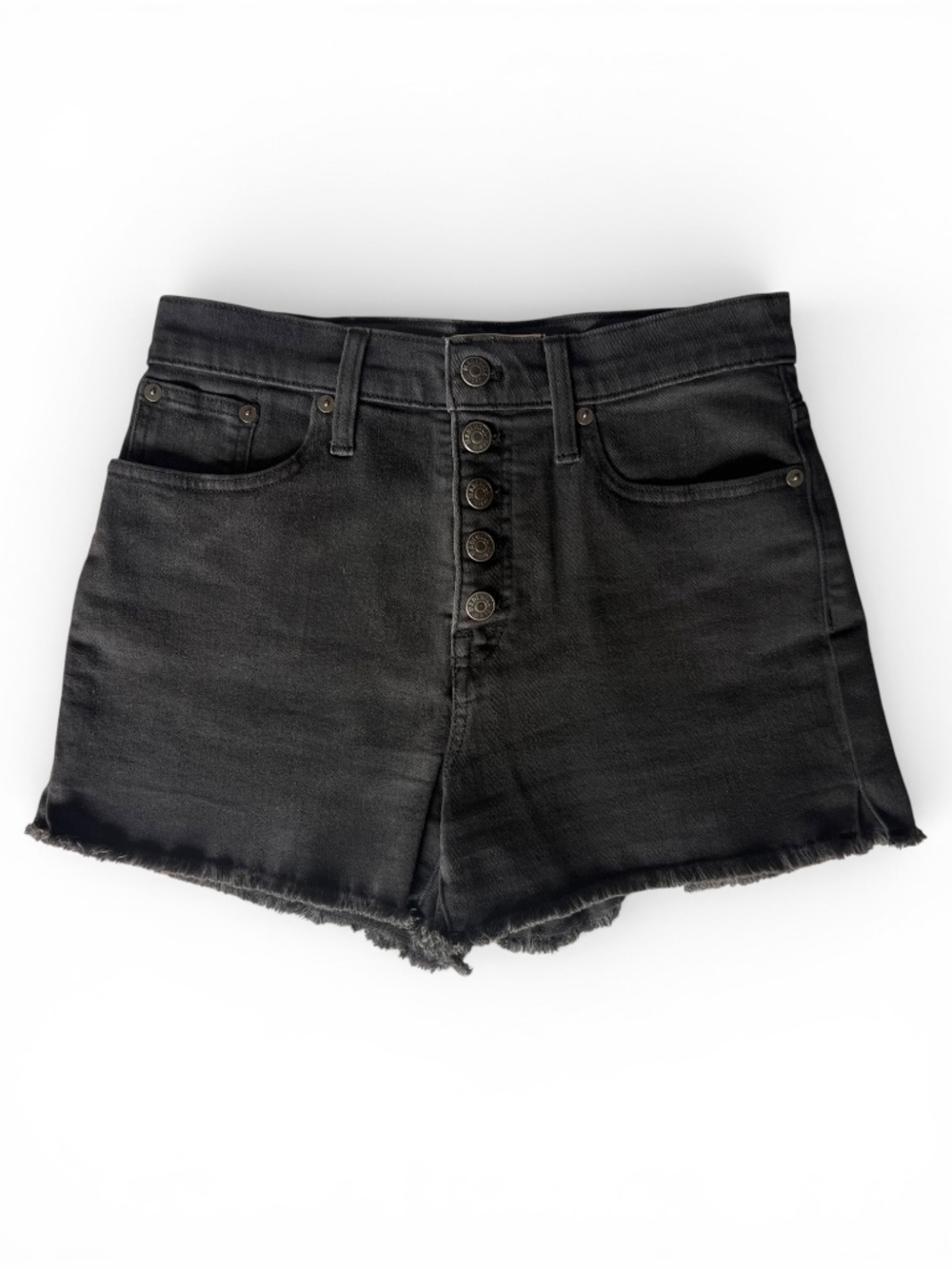Madewell High-Rise Denim Boyshorts in Faded Black: Button-Through Edition Sz 26